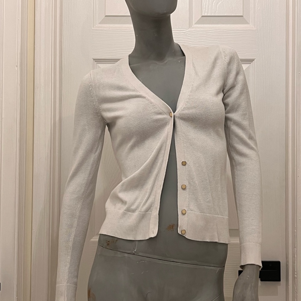 New York & Company Off-White Cropped Cardigan Sweater